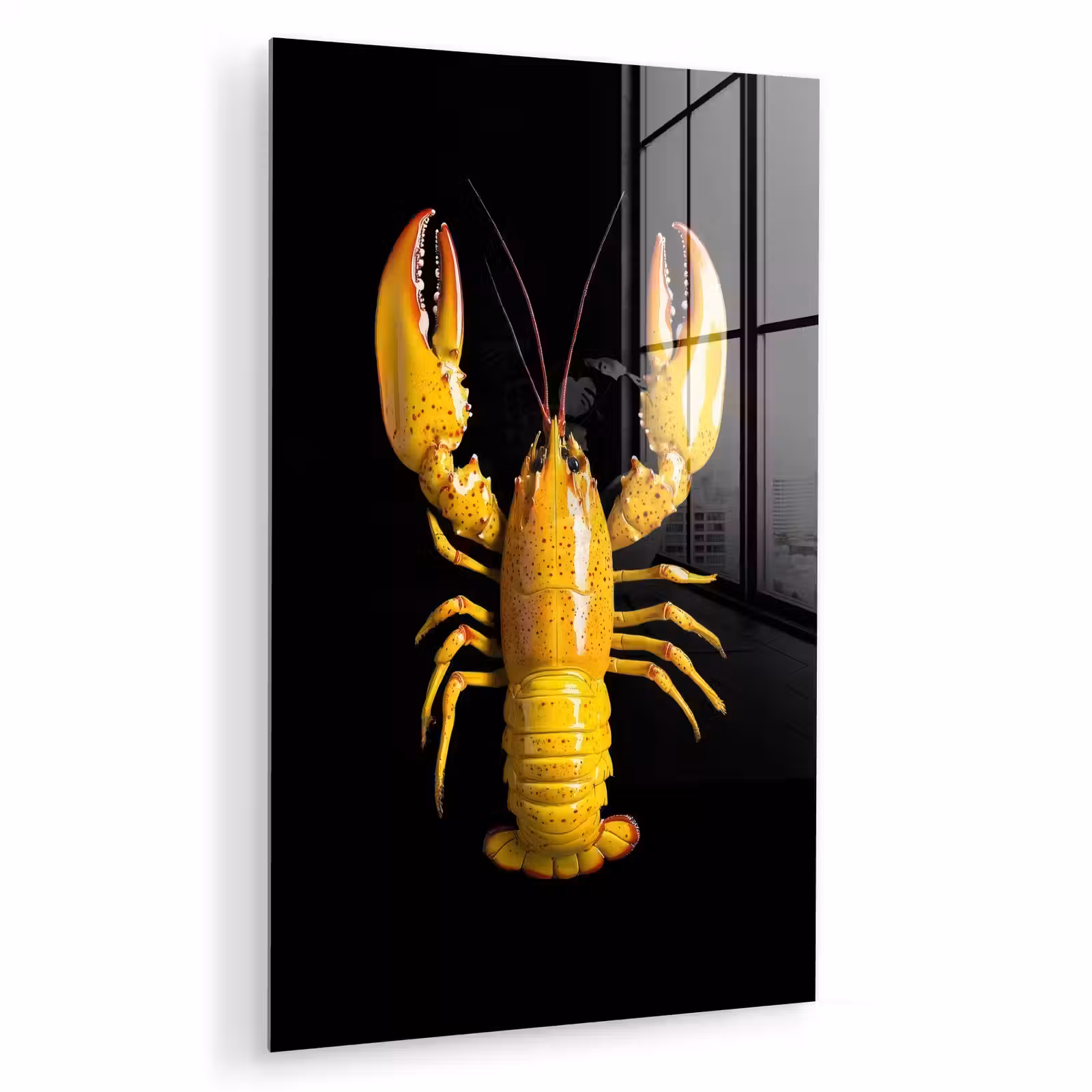 Glas schilderij - Kreeft - Geel - Stippen - Effen — 1
