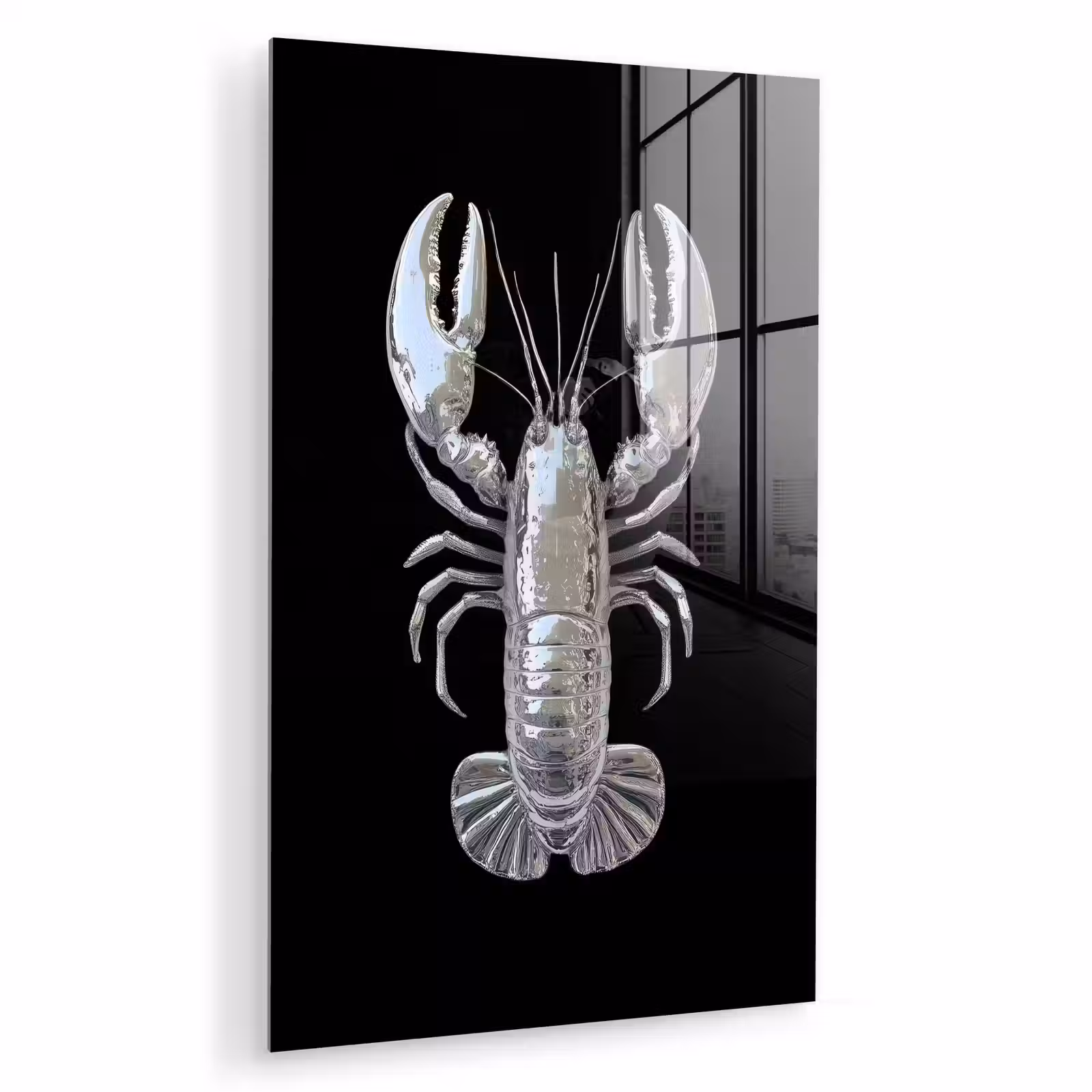 Glas schilderij - Kreeft - Zilver - Metallic - Luxe — 1