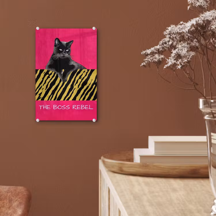 Glas schilderij - Kat - Baas - Roze - Tijgerprint — 6