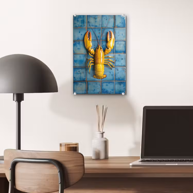 Glas schilderij - Kreeft - Geel - Blauw - Tegels — 7