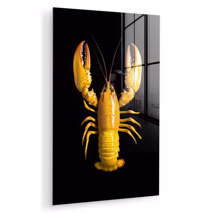 Glas schilderij - Kreeft - Geel - Stippen - Effen — 1
