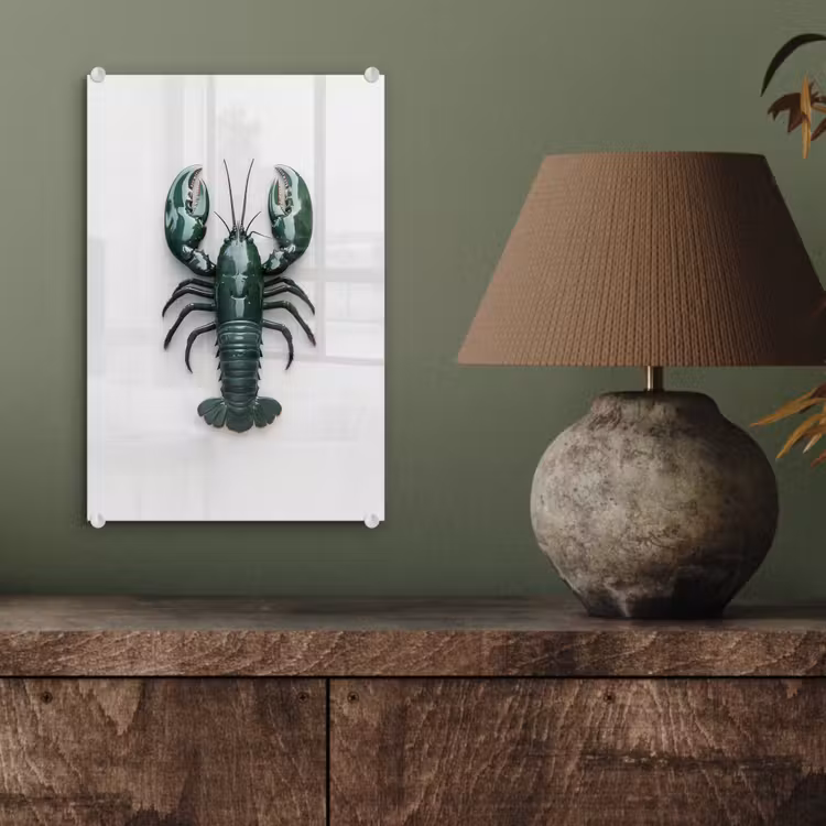 Glas schilderij - Kreeft - Glossier - Groen - Wit — 4