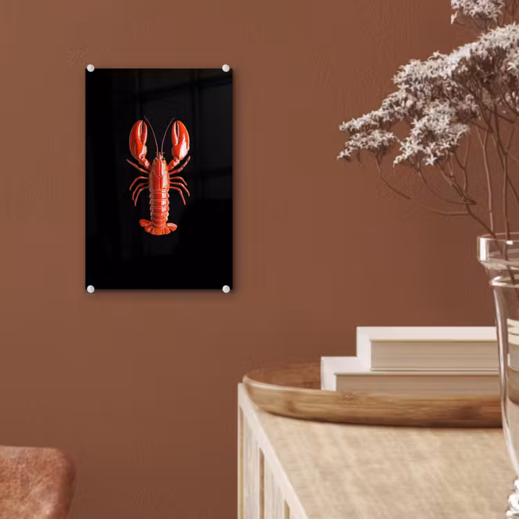 Glas schilderij - Kreeft - Glossier Rood - Zwart — 6