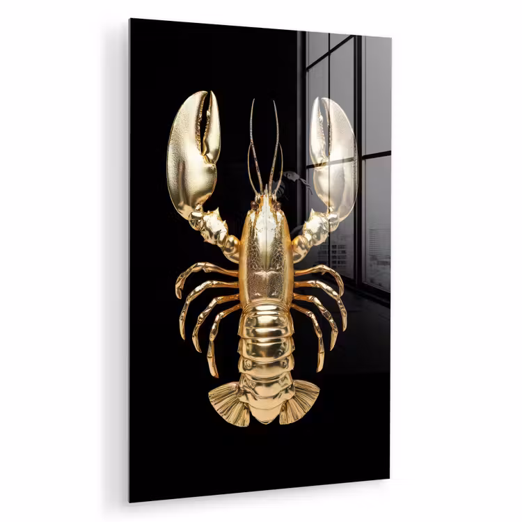 Glas schilderij - Kreeft - Goud - Textuur - Zwart — 1
