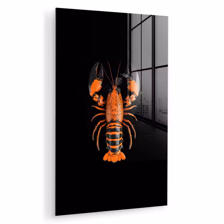 Glas schilderij - Kreeft - Oranje - Zwart - Modern — 1