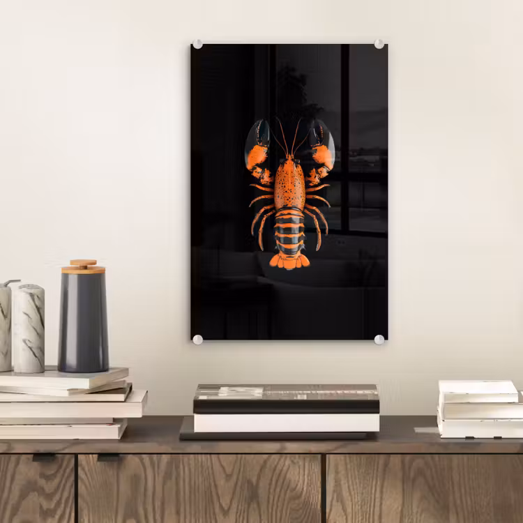 Glas schilderij - Kreeft - Oranje - Zwart - Modern — 2