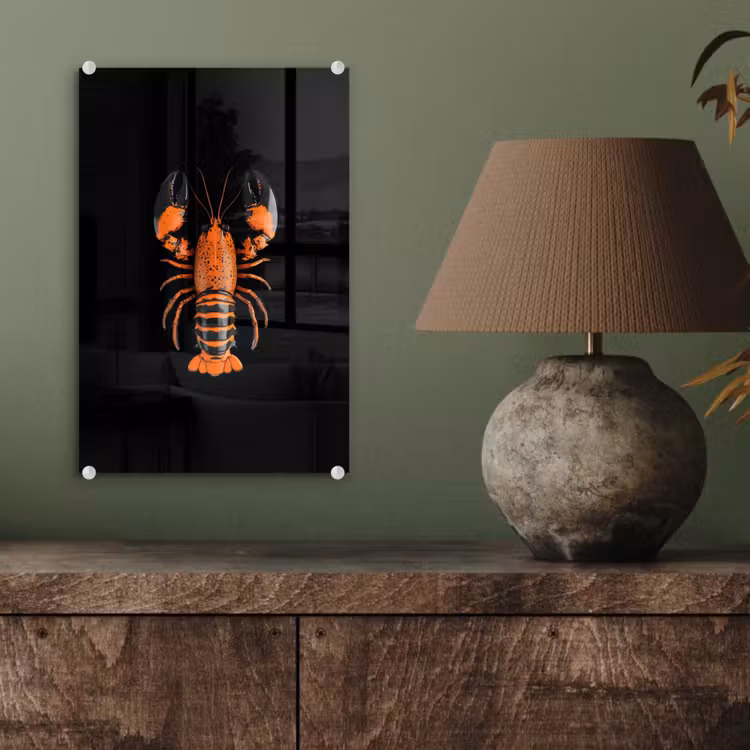 Glas schilderij - Kreeft - Oranje - Zwart - Modern — 4