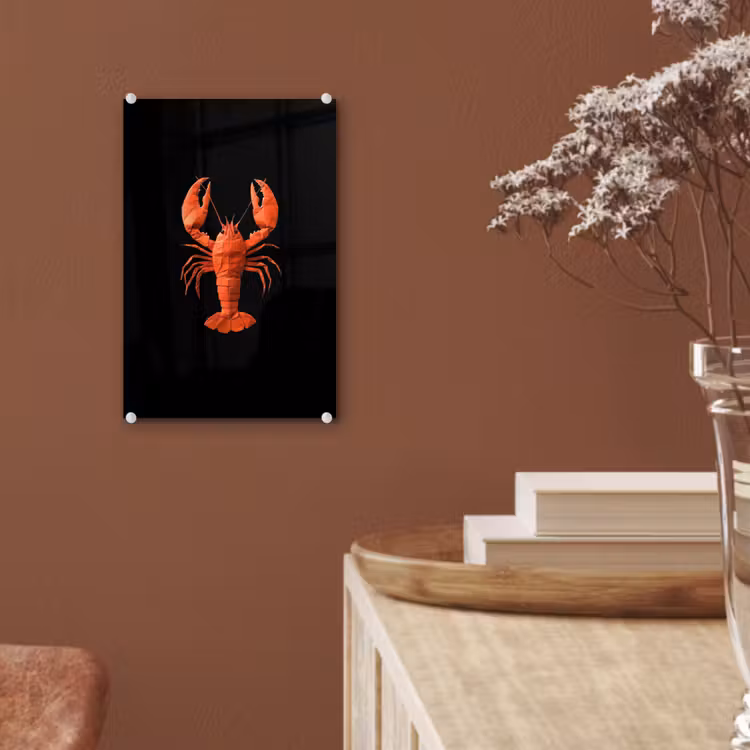 Glas schilderij - Kreeft - Papier - Origami papier - Rood — 6
