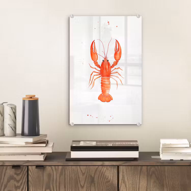 Glas schilderij - Kreeft - Waterverf - Aquarel - Oranje — 2
