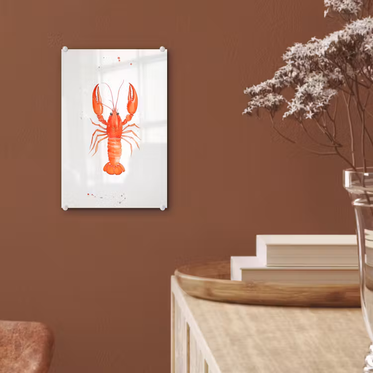 Glas schilderij - Kreeft - Waterverf - Aquarel - Oranje — 6