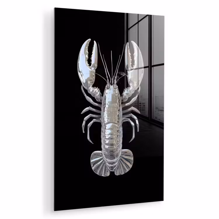 Glas schilderij - Kreeft - Zilver - Metallic - Luxe — 1
