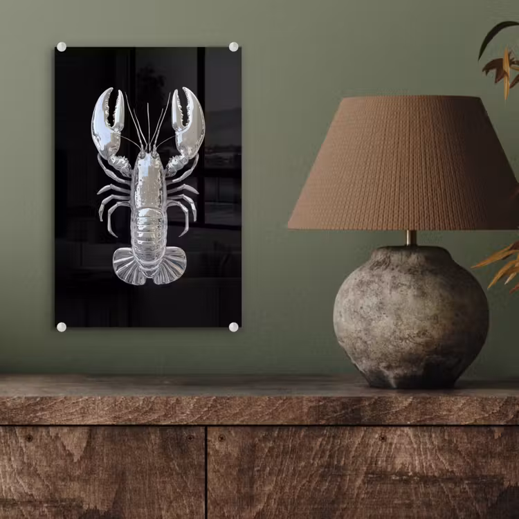 Glas schilderij - Kreeft - Zilver - Metallic - Luxe — 4