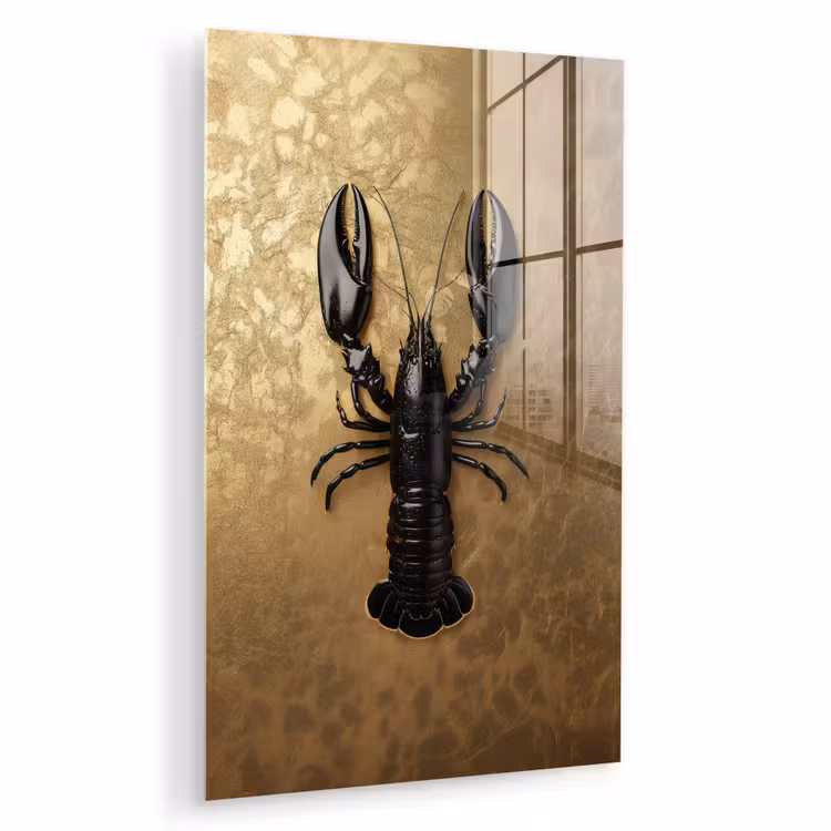 Glas schilderij - Kreeft - Zwart - Goud - Luxe — 1