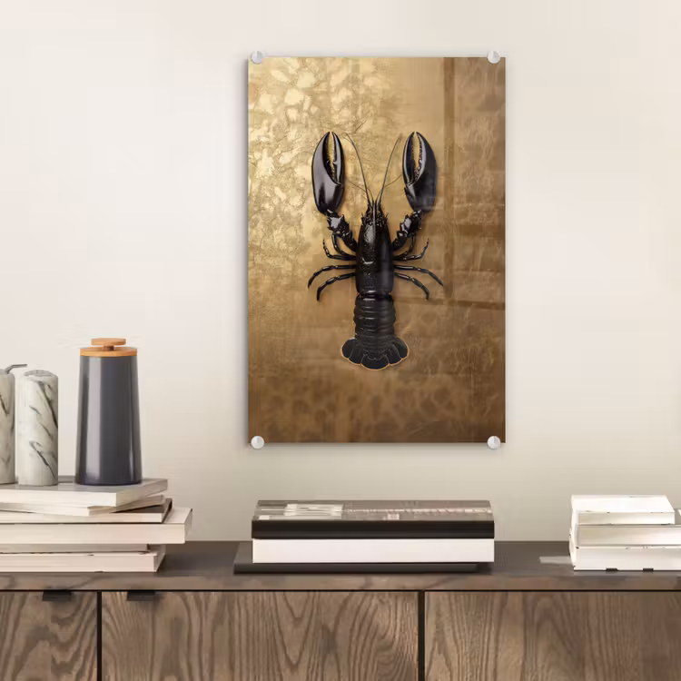 Glas schilderij - Kreeft - Zwart - Goud - Luxe — 2