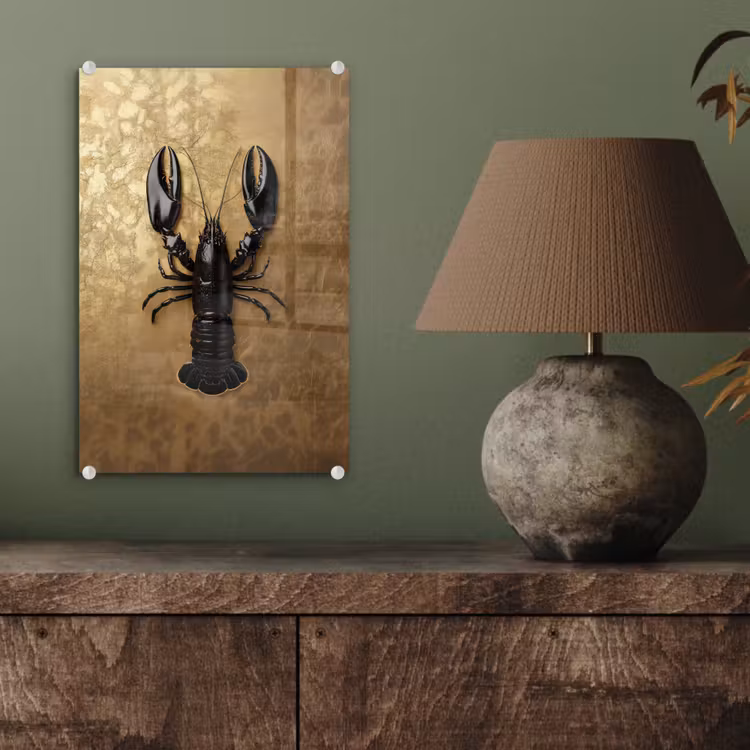Glas schilderij - Kreeft - Zwart - Goud - Luxe — 4