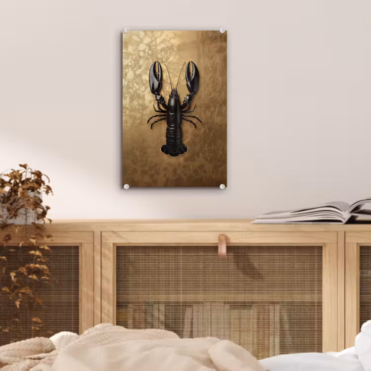 Glas schilderij - Kreeft - Zwart - Goud - Luxe — 5