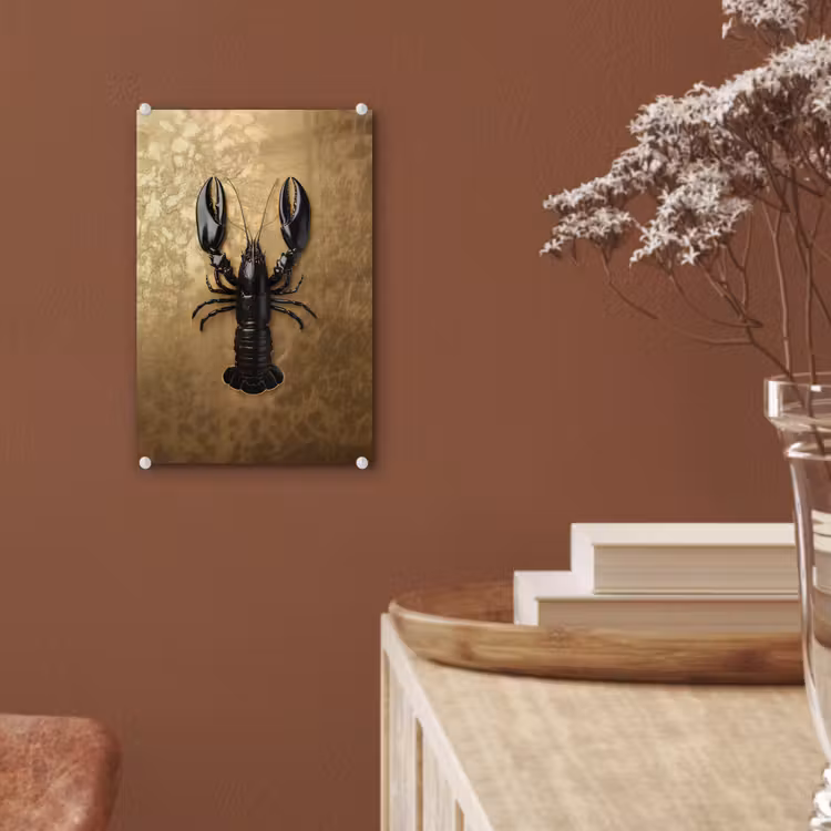 Glas schilderij - Kreeft - Zwart - Goud - Luxe — 6