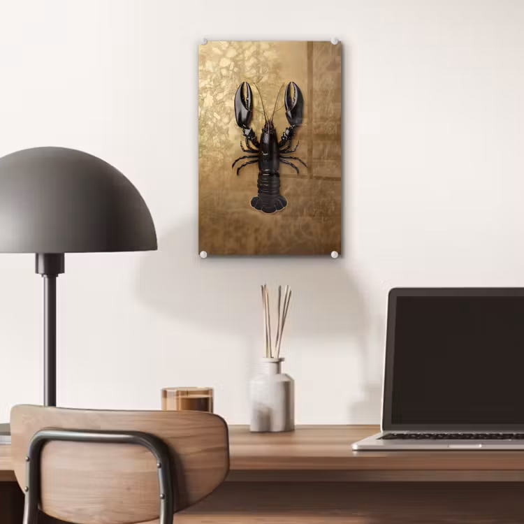 Glas schilderij - Kreeft - Zwart - Goud - Luxe — 7