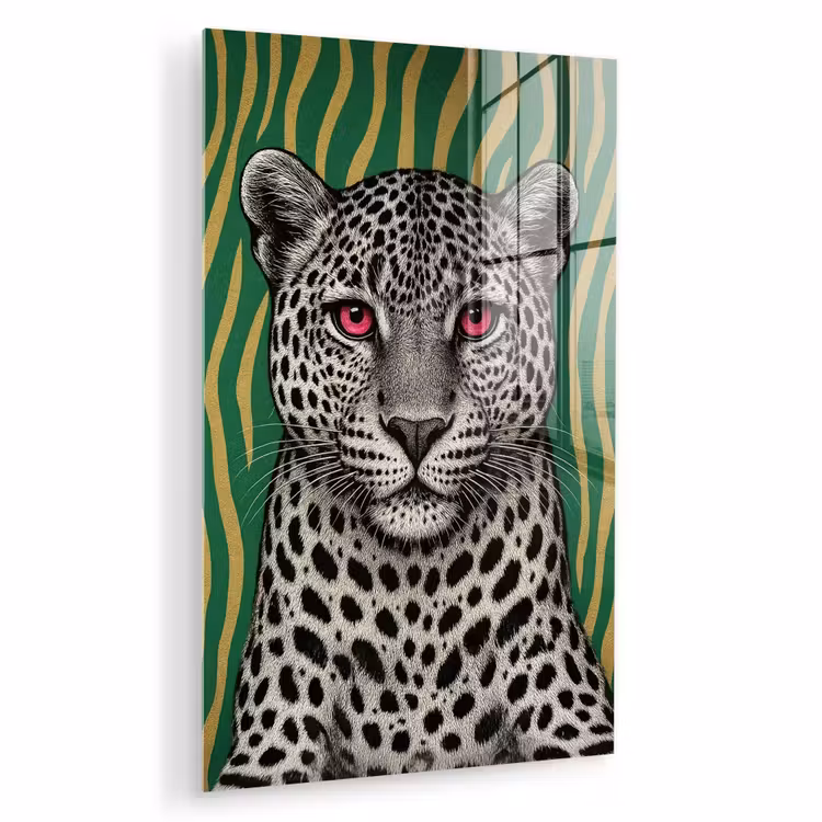 Glas schilderij - Panter - Zebrapatroon - Groen — 1