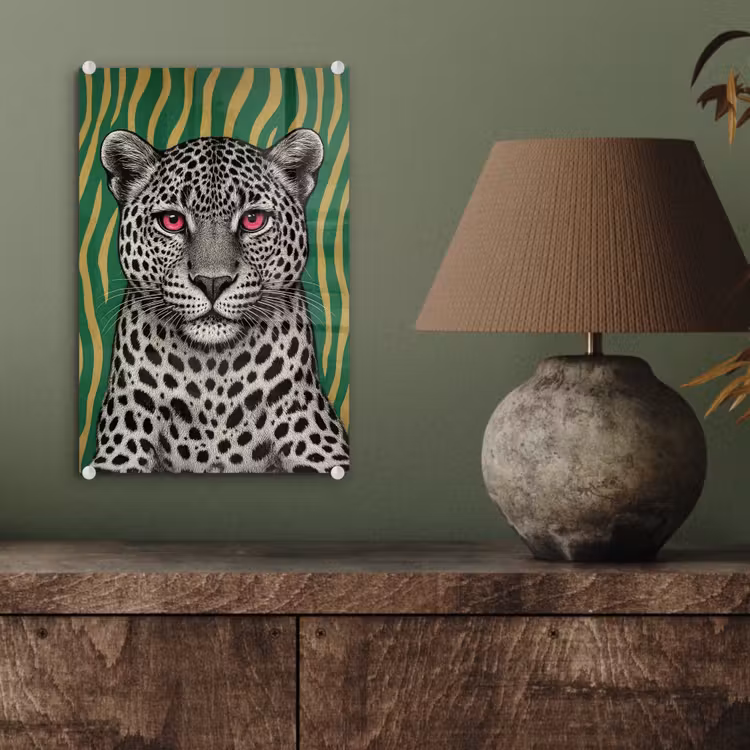 Glas schilderij - Panter - Zebrapatroon - Groen — 4