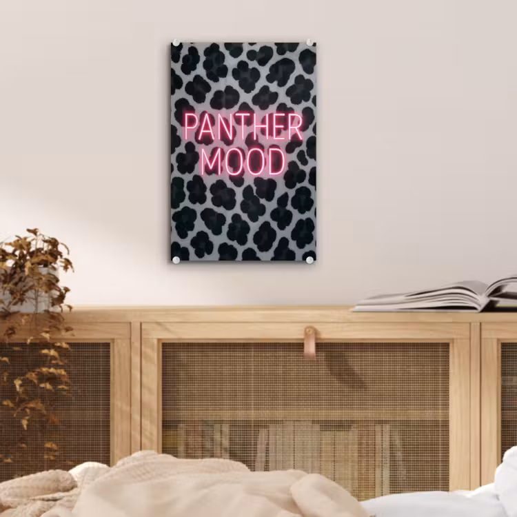 Glas schilderij - Panterprint - Zwart - Neonletters - Roze — 5