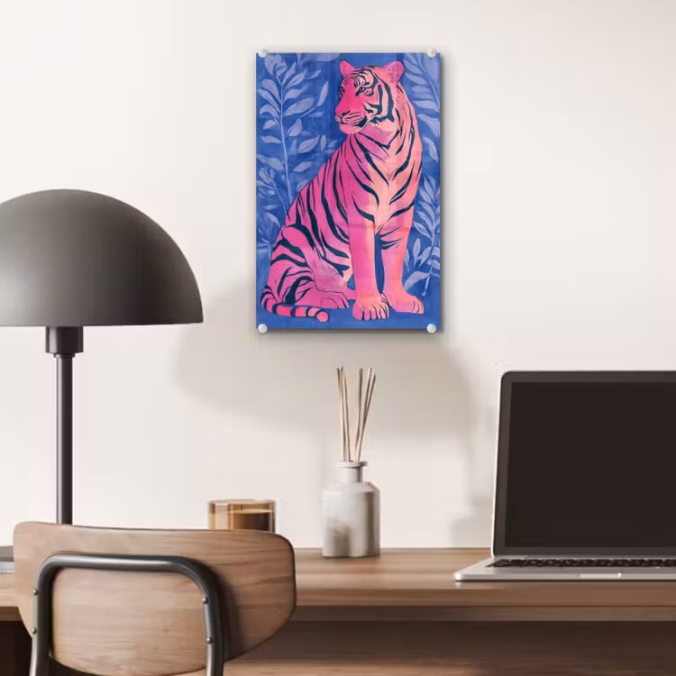 Glas schilderij - Tijger - Roze - Bladeren - Jungle — 7
