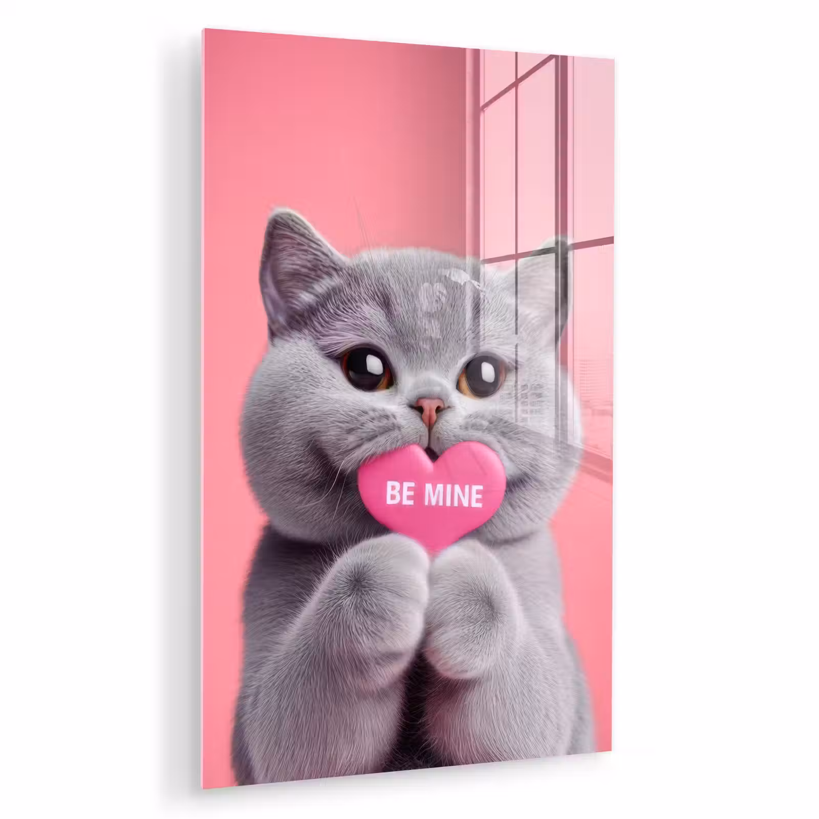 Glas schilderij - Kat - Valentijn - Roze - Liefde — 1