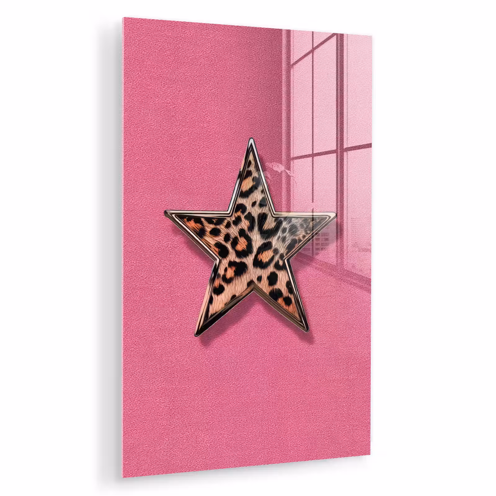 Glas schilderij - Ster - Luipaard - Print - Roze — 1