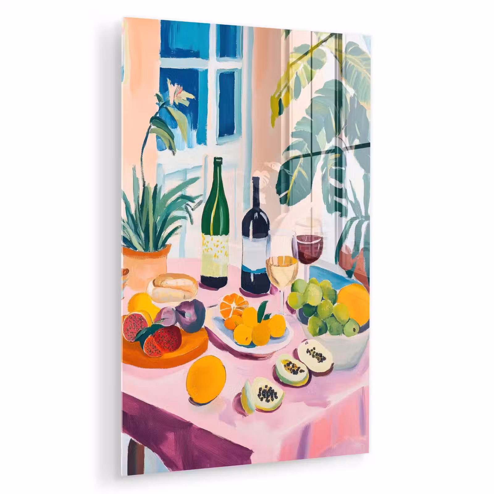 Glas schilderij - Tafel - Wijn - Fruit — 1