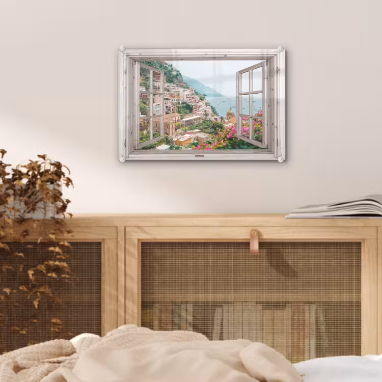 Glas schilderij - Doorkijk - Italië - Bloemen - Zee - Kust - Stad - Bergen — 5