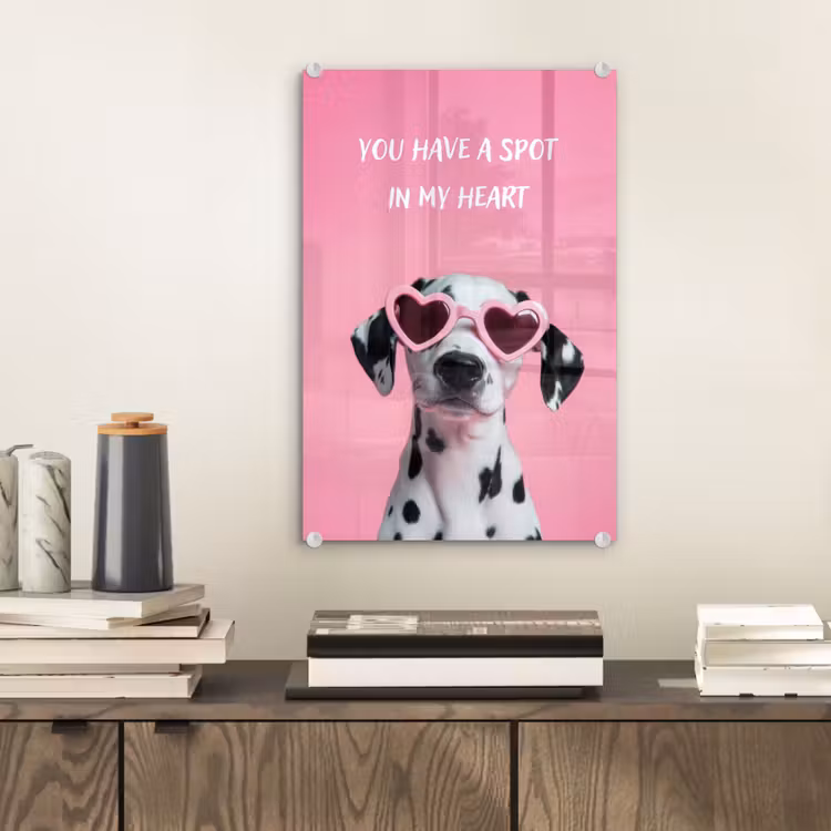 Glas schilderij - Hartjes - Hond - Valentijn - Roze — 2