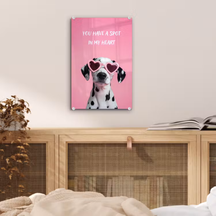 Glas schilderij - Hartjes - Hond - Valentijn - Roze — 5