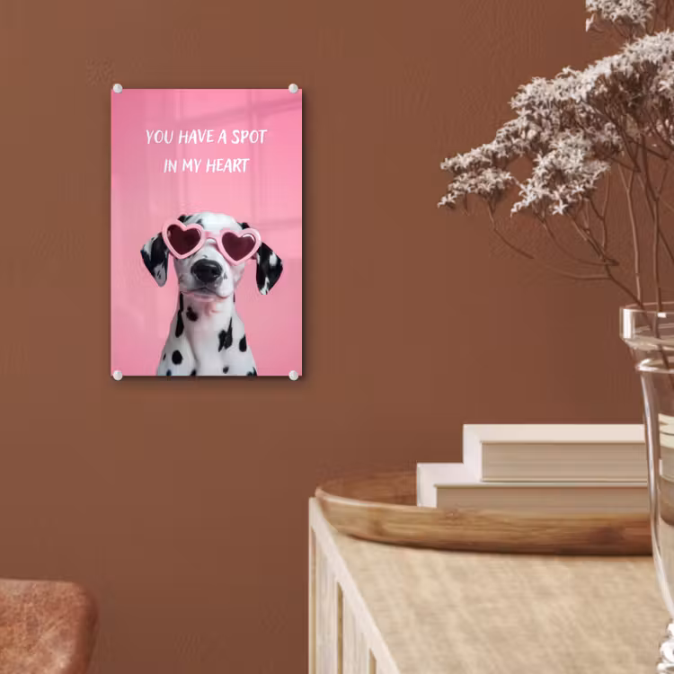 Glas schilderij - Hartjes - Hond - Valentijn - Roze — 6