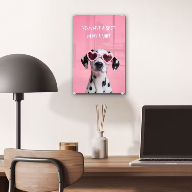 Glas schilderij - Hartjes - Hond - Valentijn - Roze — 7