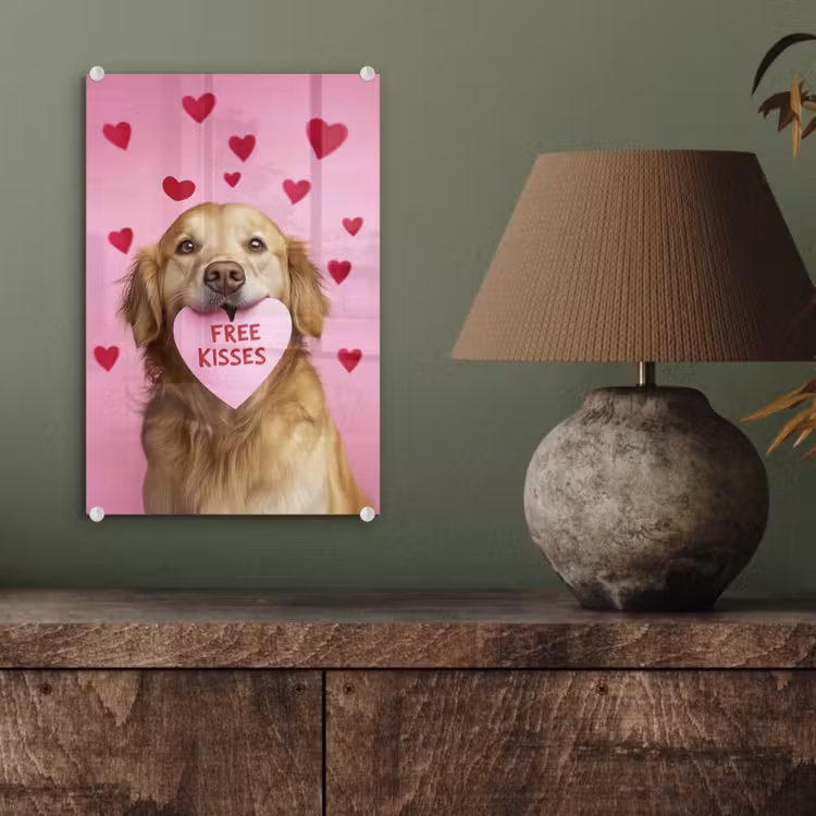 Glas schilderij - Hond - Kiss- Valentijn - Hartjes — 4