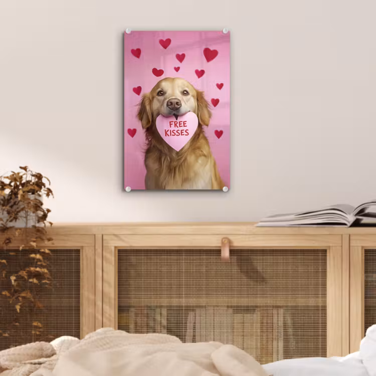 Glas schilderij - Hond - Kiss- Valentijn - Hartjes — 5