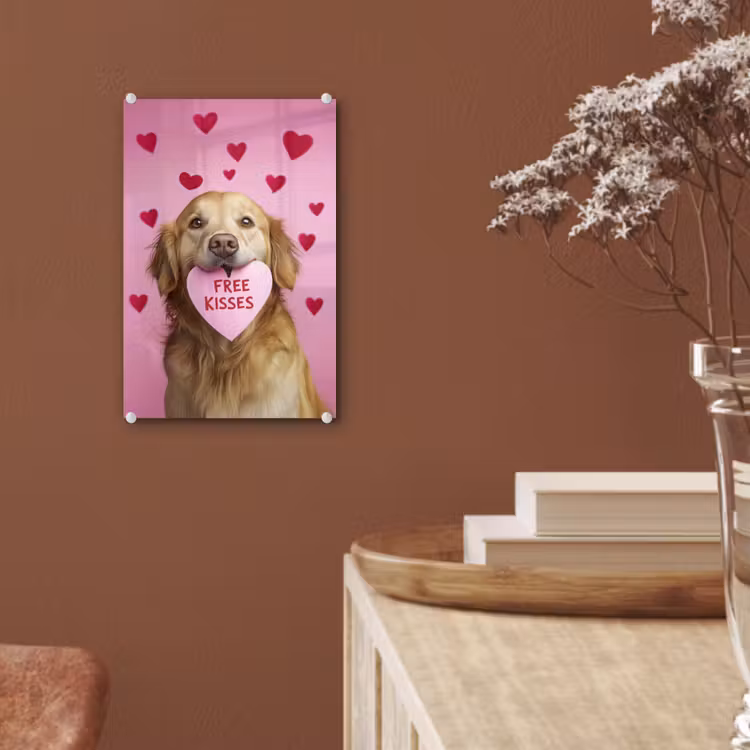 Glas schilderij - Hond - Kiss- Valentijn - Hartjes — 6