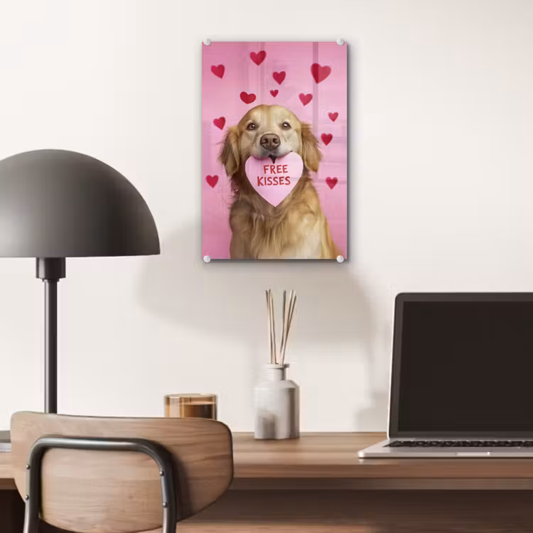 Glas schilderij - Hond - Kiss- Valentijn - Hartjes — 7
