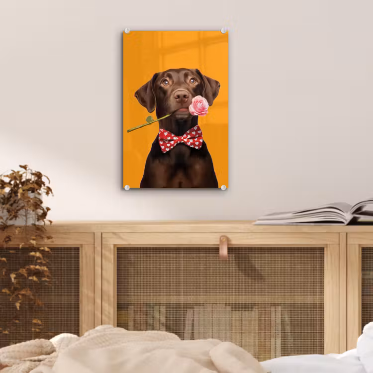 Glas schilderij - Hond - Oranje - Roos - Valentijn — 5