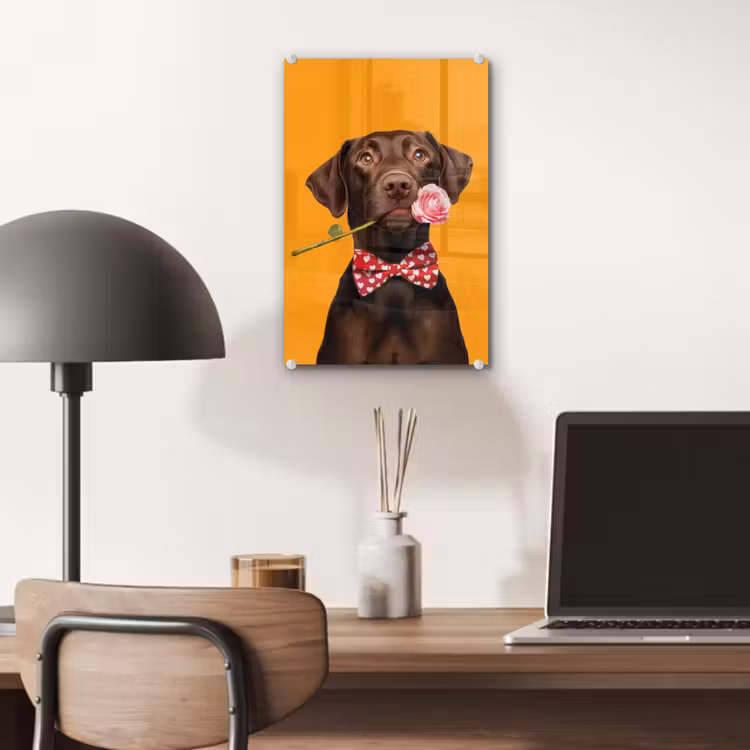 Glas schilderij - Hond - Oranje - Roos - Valentijn — 7
