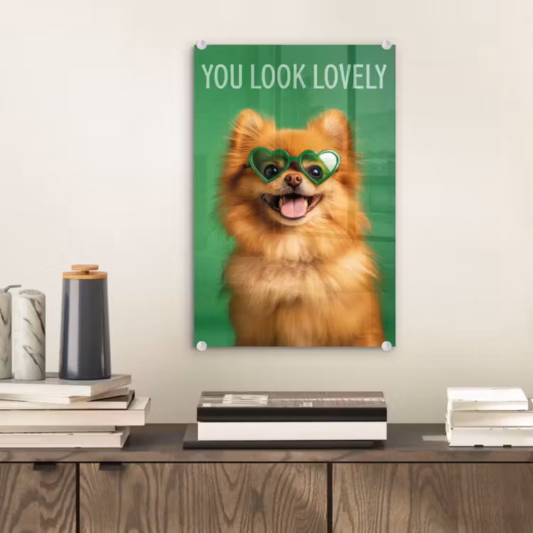 Glas schilderij - Hond - Zonnebril - Valentijn - Love — 2