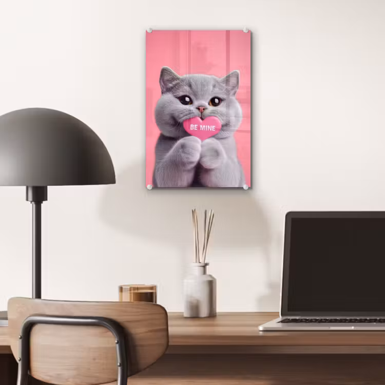 Glas schilderij - Kat - Valentijn - Roze - Liefde — 7