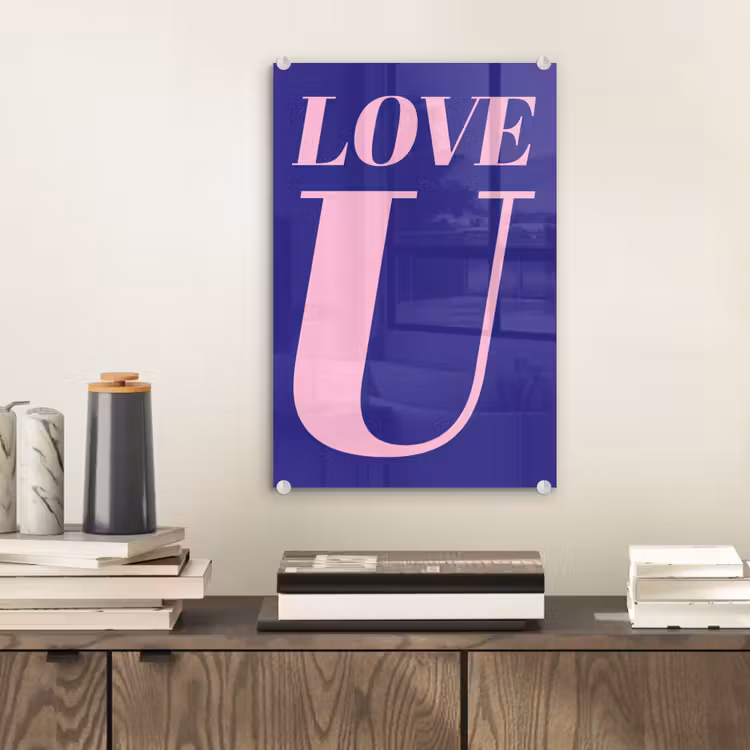 Glas schilderij - Love - Blauw - Valentijn — 2