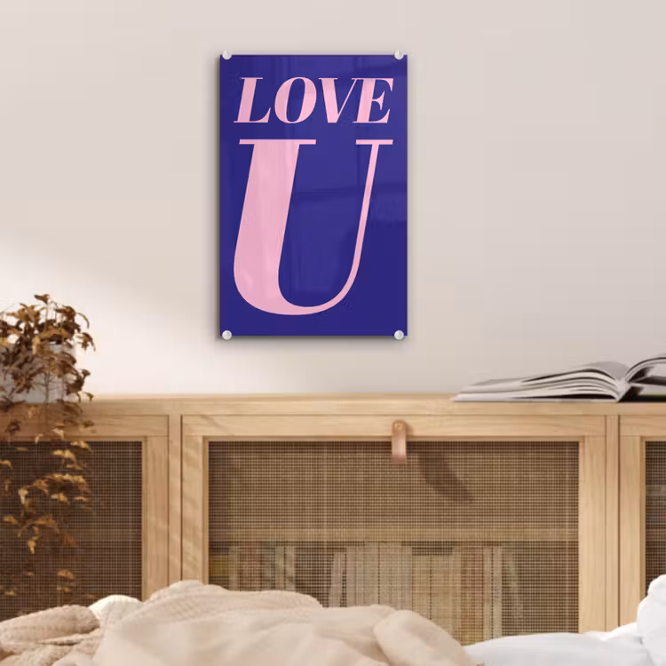 Glas schilderij - Love - Blauw - Valentijn — 5