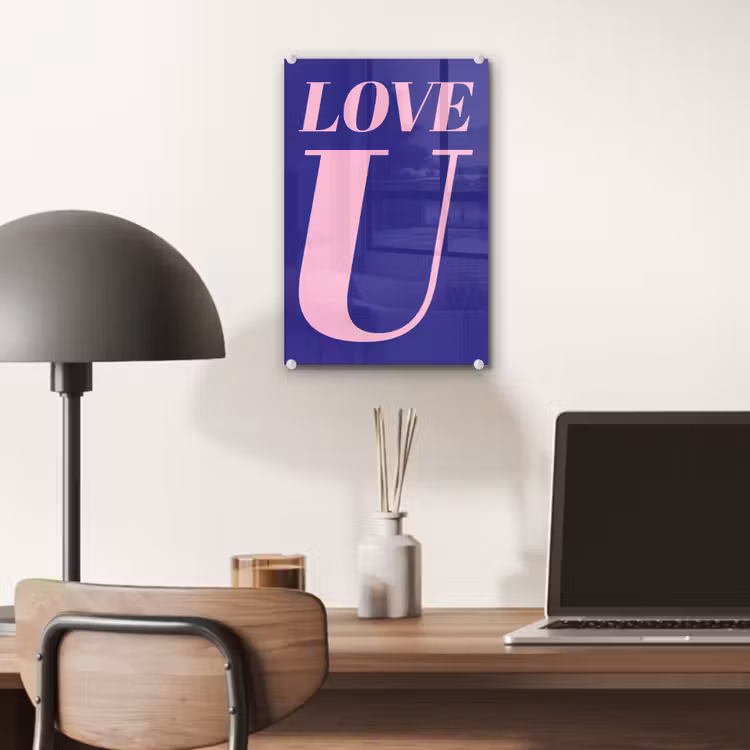 Glas schilderij - Love - Blauw - Valentijn — 7