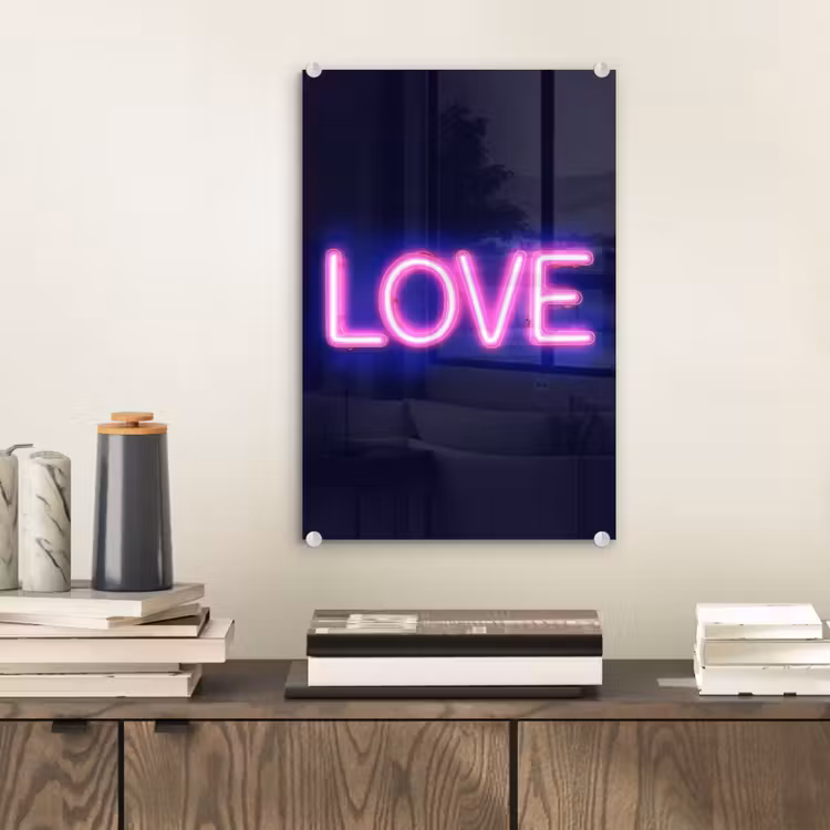 Glas schilderij - Neon - Love - Valentijn — 2