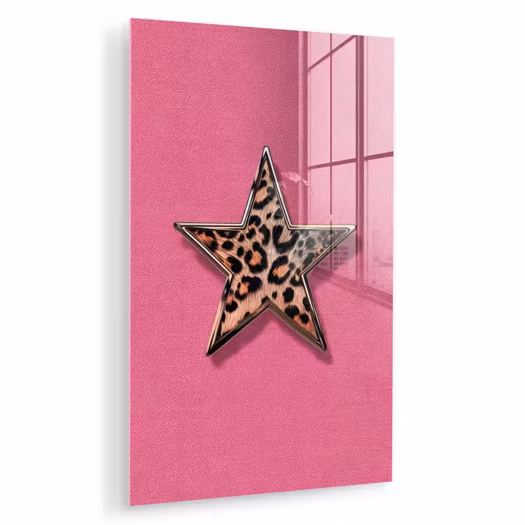 Glas schilderij - Ster - Luipaard - Print - Roze — 1