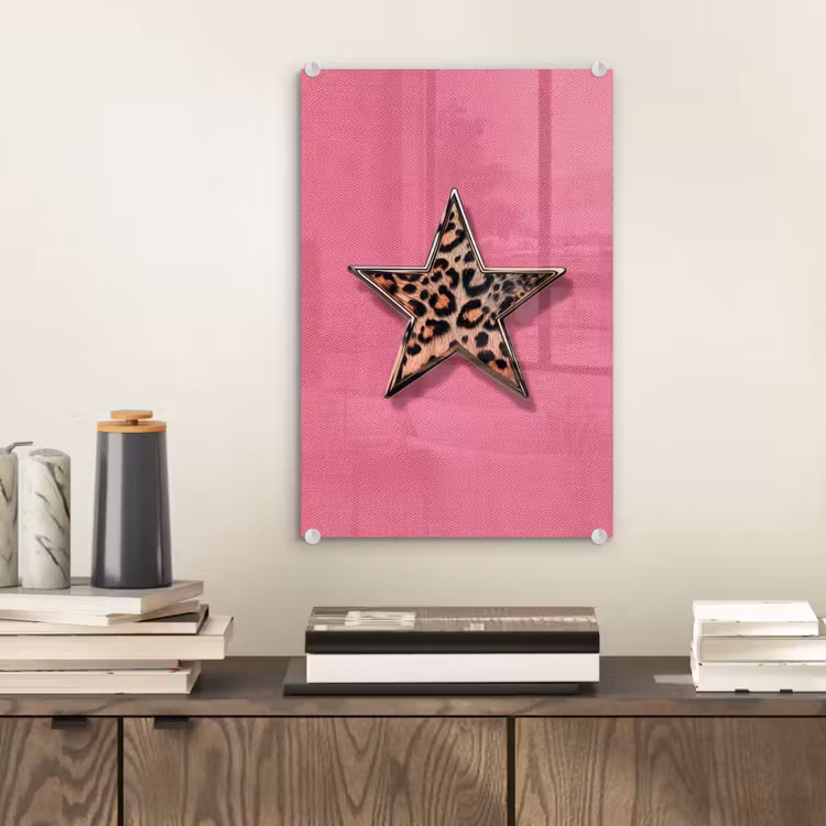 Glas schilderij - Ster - Luipaard - Print - Roze — 2