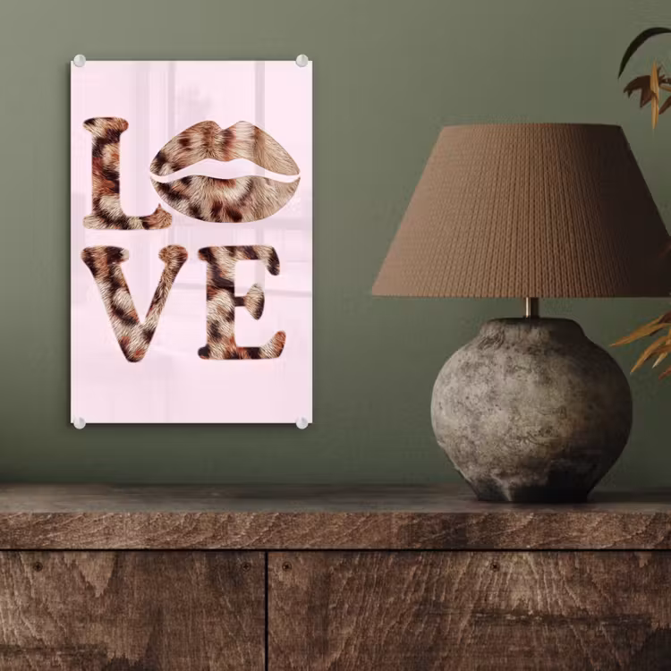 Glas schilderij - Tekst - Love - Pantervacht - Lichtroze — 4