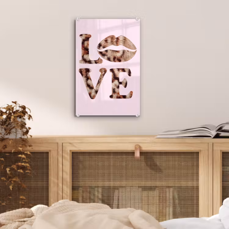 Glas schilderij - Tekst - Love - Pantervacht - Lichtroze — 5
